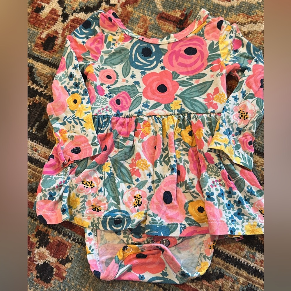 Little Sleepies Secret Garden 0-3m Dress - Pink, Blue, Yellow